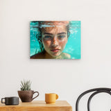 Acrylglas auf Alu-Dibond | Schweben im Licht - Porträt einer jungen Frau im türkisblauen Meer