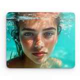Mauspad | Schweben im Licht - Porträt einer jungen Frau im türkisblauen Meer