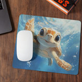 Mauspad | Flossen voraus! - Niedliche Baby-Schildkröte im türkisblauen Meer (quer)