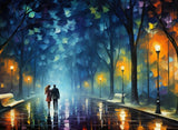 Poster gerahmt | Walk on the Street - Spaziergang im Farbenspiel der Nacht