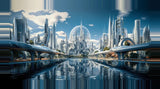 Leinwand - Stärke 2cm | Futuristische Architektur mit Wasserachse - Future city (1) by day