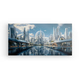 Leinwand - Stärke 2cm | Futuristische Architektur mit Wasserachse - Future city (1) by day