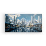 Leinwand - Stärke 2cm | Futuristische Architektur mit Wasserachse - Future city (1) by day
