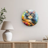 Rundes Wandbild | Süßes Katzenbild in leuchtenden Farben - Cat's delight