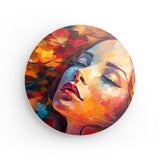 Rundes Wandbild | Träumende Frau in buntem Farbenspiel - Woman's dreamlight 1