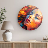 Rundes Wandbild | Träumende Frau in buntem Farbenspiel - Woman's dreamlight 1
