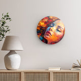 Rundes Wandbild | Träumende Frau in buntem Farbenspiel - Woman's dreamlight 1