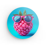 Rundes Wandbild | Berrylicious Attitude - Stylishe Himbeere mit Sonnenbrille