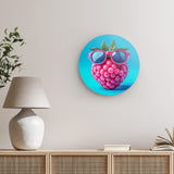 Rundes Wandbild | Berrylicious Attitude - Stylishe Himbeere mit Sonnenbrille