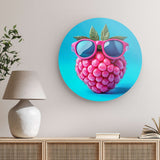 Rundes Wandbild | Berrylicious Attitude - Stylishe Himbeere mit Sonnenbrille