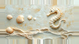 Leinwand - Stärke 2cm | Meerespoesie in Sandfarben - Seepferdchen auf Muschelrelief