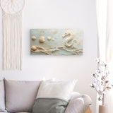 Leinwand - Stärke 4cm | Meerespoesie in Sandfarben - Seepferdchen auf Muschelrelief