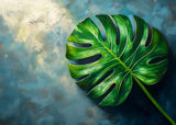 Puzzle | Grüne Stille - Monstera-Blatt vor ruhigem Farbhintergrund