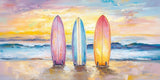Poster ab 15 EUR | Sunset Lineup – Surfboards am Strand bei Sonnenuntergang im Pastell-Look