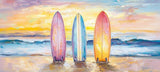 Tasse (klassisch) | Sunset Lineup – Surfboards am Strand bei Sonnenuntergang im Pastell-Look