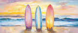 Tasse (klassisch) | Sunset Lineup – Surfboards am Strand bei Sonnenuntergang im Pastell-Look