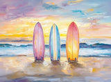 Puzzle | Sunset Lineup – Surfboards am Strand bei Sonnenuntergang im Pastell-Look