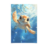 Poster ab 15 EUR | Flossen voraus! - Niedliche Baby-Schildkröte im türkisblauen Meer (hoch)