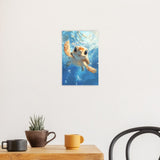 Poster ab 15 EUR | Flossen voraus! - Niedliche Baby-Schildkröte im türkisblauen Meer (hoch)