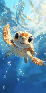 Poster ab 15 EUR | Flossen voraus! - Niedliche Baby-Schildkröte im türkisblauen Meer (hoch)
