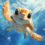 Poster ab 15 EUR | Flossen voraus! - Niedliche Baby-Schildkröte im türkisblauen Meer (hoch)