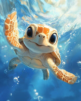 Poster ab 15 EUR | Flossen voraus! - Niedliche Baby-Schildkröte im türkisblauen Meer (hoch)