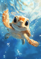 Poster ab 15 EUR | Flossen voraus! - Niedliche Baby-Schildkröte im türkisblauen Meer (hoch)