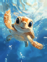 Leinwand - Stärke 2cm | Flossen voraus! - Niedliche Baby-Schildkröte im türkisblauen Meer (hoch)