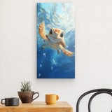 Leinwand - Stärke 4cm | Flossen voraus! - Niedliche Baby-Schildkröte im türkisblauen Meer (hoch)