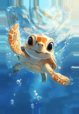 Leinwand - Stärke 4cm | Flossen voraus! - Niedliche Baby-Schildkröte im türkisblauen Meer (hoch)