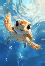 Leinwand - Stärke 4cm | Flossen voraus! - Niedliche Baby-Schildkröte im türkisblauen Meer (hoch)