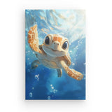 Leinwand - Stärke 4cm | Flossen voraus! - Niedliche Baby-Schildkröte im türkisblauen Meer (hoch)