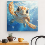 Leinwand - Stärke 4cm | Flossen voraus! - Niedliche Baby-Schildkröte im türkisblauen Meer (hoch)