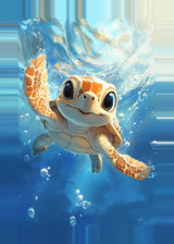 Leinwand (gerahmt) | Flossen voraus! - Niedliche Baby-Schildkröte im türkisblauen Meer (hoch)
