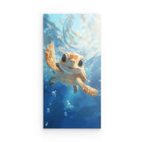 Photoboard / Hartschaum | Flossen voraus! - Niedliche Baby-Schildkröte im türkisblauen Meer (hoch)