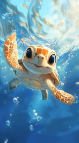 Alu Dibond (glänzend) | Flossen voraus! - Niedliche Baby-Schildkröte im türkisblauen Meer (hoch)