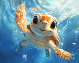Poster ab 15 EUR | Flossen voraus! - Niedliche Baby-Schildkröte im türkisblauen Meer (quer)