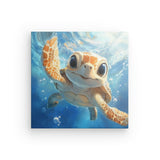 Leinwand - Stärke 2cm | Flossen voraus! - Niedliche Baby-Schildkröte im türkisblauen Meer (quer)