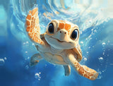 Leinwand - Stärke 2cm | Flossen voraus! - Niedliche Baby-Schildkröte im türkisblauen Meer (quer)