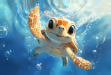 Leinwand - Stärke 2cm | Flossen voraus! - Niedliche Baby-Schildkröte im türkisblauen Meer (quer)