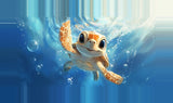 Leinwand - Stärke 4cm | Flossen voraus! - Niedliche Baby-Schildkröte im türkisblauen Meer (quer)