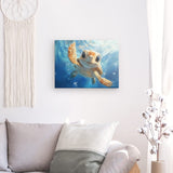 Leinwand - Stärke 4cm | Flossen voraus! - Niedliche Baby-Schildkröte im türkisblauen Meer (quer)
