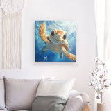 Leinwand - Stärke 4cm | Flossen voraus! - Niedliche Baby-Schildkröte im türkisblauen Meer (quer)