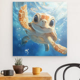 Photoboard / Hartschaum | Flossen voraus! - Niedliche Baby-Schildkröte im türkisblauen Meer (quer)