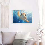 Photoboard / Hartschaum | Flossen voraus! - Niedliche Baby-Schildkröte im türkisblauen Meer (quer)