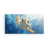 Photoboard / Hartschaum | Flossen voraus! - Niedliche Baby-Schildkröte im türkisblauen Meer (quer)