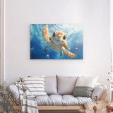 Photoboard / Hartschaum | Flossen voraus! - Niedliche Baby-Schildkröte im türkisblauen Meer (quer)