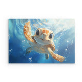 Alu Dibond (matt) | Flossen voraus! - Niedliche Baby-Schildkröte im türkisblauen Meer (quer)
