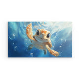 Alu Dibond (matt) | Flossen voraus! - Niedliche Baby-Schildkröte im türkisblauen Meer (quer)