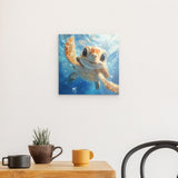 Acrylglas | Flossen voraus! - Niedliche Baby-Schildkröte im türkisblauen Meer (quer)